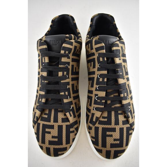 Fendi Forever Allover Logo Monogram Tabacco Brown Black Low Top Sneakers 12 13 - Picture 7 of 14
